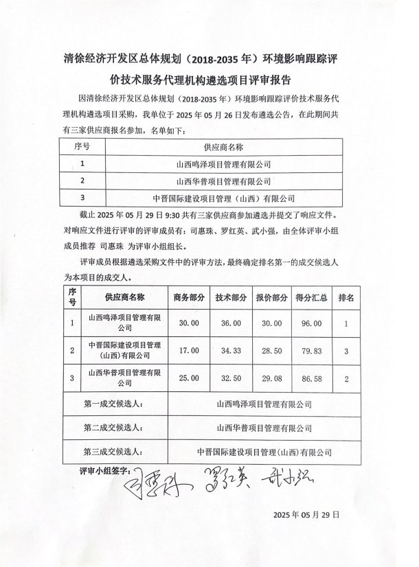 清徐经济开发区总体规划（2018-2035年）环境影响跟踪评价技术服务代理机构遴选项目评审报告(图1)